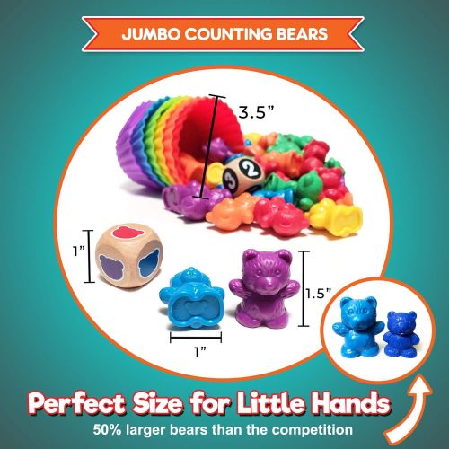  KIDS KORNER Jumbo Counting Bears Matching Game - Montessori Fine Motor Learning Toys for 2 Year Olds with Stacking Cups, 60 Preschool Math Manipulatives, 2 Toddler Games Dice, Toy Storage & Ac