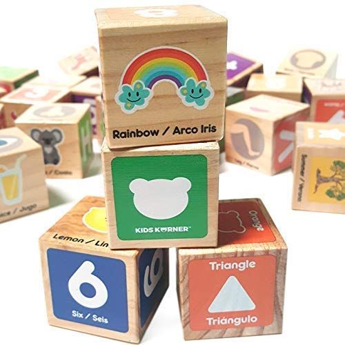  KIDS KORNER Alphabet Blocks Toys For Toddlers - Jumbo Bilingual Educational Toys For 2 Year Olds, Stacking Toys & ABC Games For Kids 3 4 5 with 30 Wooden Blocks, Toddler Learning Activities eB