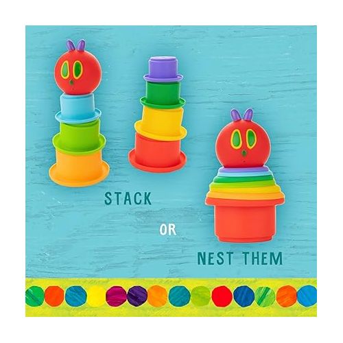  Kids Preferred World of Eric Carle The Very Hungry Caterpillar Bath Time Silicone Stacking Cup Set with Caterpillar Head Squirty Perfect for Water Play Ages 18 Months and Up