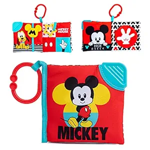 KIDS PREFERRED Disney Baby Mickey Mouse High Contrast Soft Book with On The Go Clip and Teether, 5 Inches, Multicolor (KP81255)