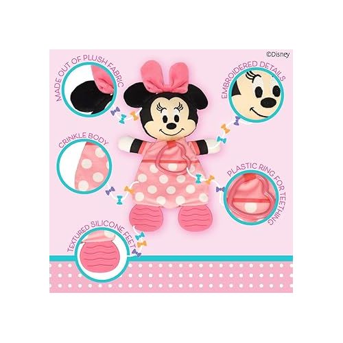  Kids Preferred Disney Baby Minnie Mouse Plush and Sensory Crinkle Teether Toys for Newborn Baby Boys and Girls 10 inches