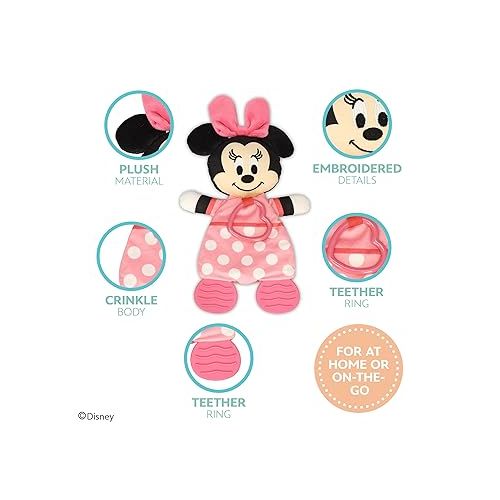  Kids Preferred Disney Baby Minnie Mouse Plush and Sensory Crinkle Teether Toys for Newborn Baby Boys and Girls 10 inches