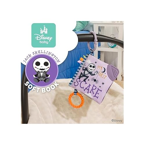  Kids Preferred Disney Nightmare Before Christmas My First Scare Jack Skellington Soft Book Baby Teething Crinkle Book with On-The-Go Clip, Crinkle Pages, and Teethers, Multicolor