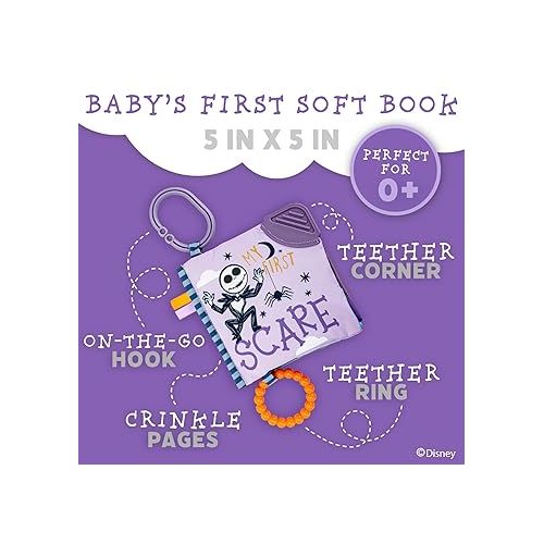  Kids Preferred Disney Nightmare Before Christmas My First Scare Jack Skellington Soft Book Baby Teething Crinkle Book with On-The-Go Clip, Crinkle Pages, and Teethers, Multicolor