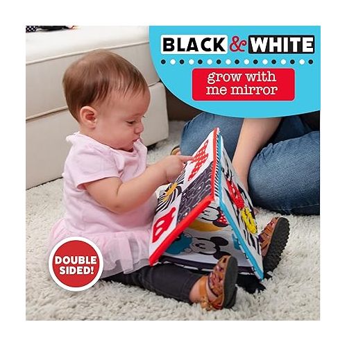  KIDS PREFERRED Disney Baby Mickey & Minnie Mouse Black and White High Contrast Grow with Me Mirror for Tummy Time and On The Go Fun, Multicolored