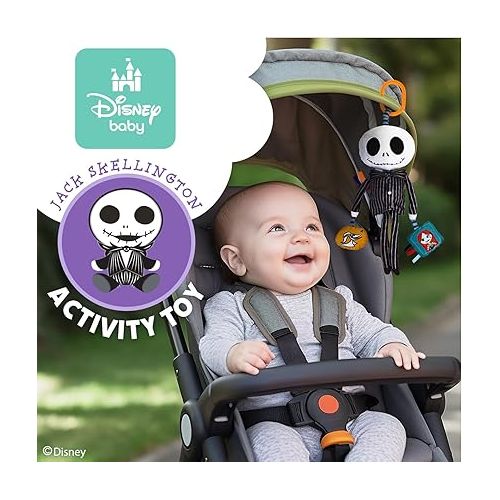  KIDS PREFERRED Disney Baby Nightmare Before Christmas Jack Skellington On The Go Activity Toy with Teether, On The Go Clip, Bell Chime, and Pull Through Arms