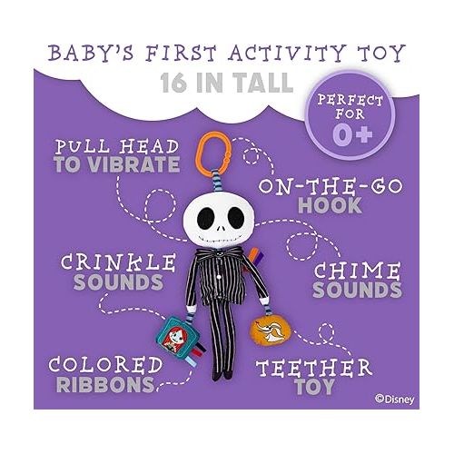  KIDS PREFERRED Disney Baby Nightmare Before Christmas Jack Skellington On The Go Activity Toy with Teether, On The Go Clip, Bell Chime, and Pull Through Arms