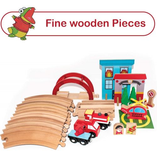  KIDS PREFERRED Ryans World 35 Piece Fire Rescue Figure 8 Wooden Toy Train Set