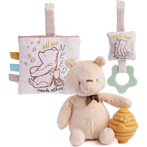  KIDS PREFERRED Classic Pooh 4 Piece Set with Pooh Stuffed Animal, Squeaker Toy, Crinkle Square, and Teether