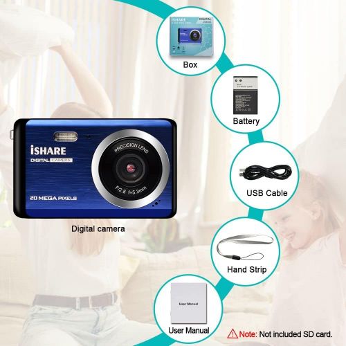  KIDSCAM Compact Digital Camera for Photography, Rechargeable 20MP Point and Shoot Camera with 2.8 LCD 8X Digital Zoom for Kids Teens Elders（Blue）