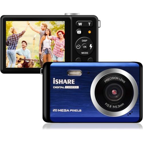  KIDSCAM Compact Digital Camera for Photography, Rechargeable 20MP Point and Shoot Camera with 2.8 LCD 8X Digital Zoom for Kids Teens Elders（Blue）