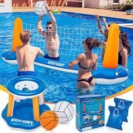 KIDSMARKT Pool Volleyball Set & Basketball Hoop - 120 Larger Pool Volleyball Net for Inground Includes 2 Balls & 2 Weight Bags, Pool Toys Game for Kids Teens and Adults - Volleyball Court (1