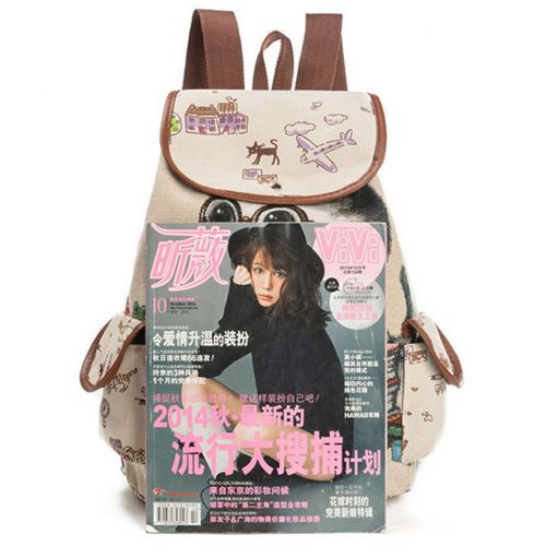  KIDVOVOU Canvas Cartoon Print School Backpack Women Embroidery Book Bags Daypack