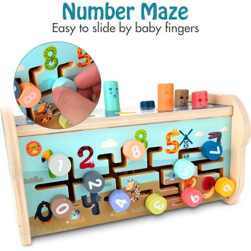  KIDWILL 3-in-1 Wooden Hammering Pounding Toy, Montessori Early Development Toy with Pounding Bench, Number Sorting Maze, Xylophone, Birthday Gift for 1 2 3 4 Year Old Baby Kids