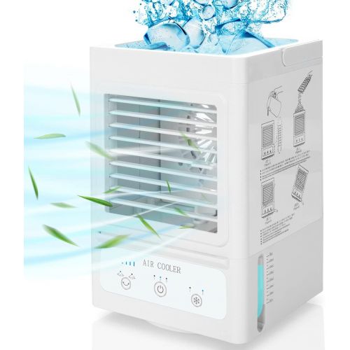  KIDWILL Personal Air Conditioner, Portable Mini Air Cooler with 3 Wind Speeds, 3 Cooling Levels, 5000mAh Rechargeable Battery Auto Oscillation Perfect for Bedroom Office Table Camping Outd