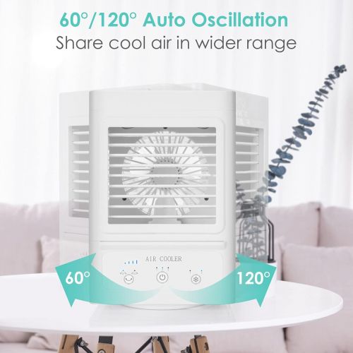  KIDWILL Personal Air Conditioner, Portable Mini Air Cooler with 3 Wind Speeds, 3 Cooling Levels, 5000mAh Rechargeable Battery Auto Oscillation Perfect for Bedroom Office Table Camping Outd