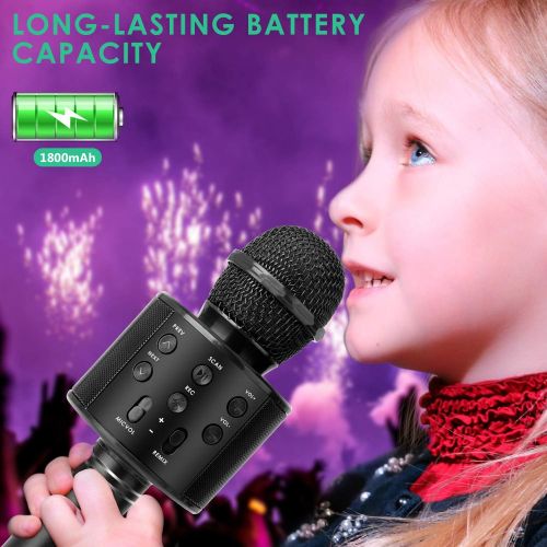  [아마존베스트]KIDWILL Wireless Bluetooth Karaoke Microphone, 5-in-1 Portable Handheld Karaoke Mic Speaker Player Recorder with Adjustable Remix FM Radio for Kids Adults Birthday Party KTV Christ