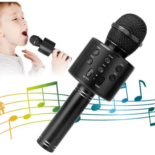  [아마존베스트]KIDWILL Wireless Bluetooth Karaoke Microphone, 5-in-1 Portable Handheld Karaoke Mic Speaker Player Recorder with Adjustable Remix FM Radio for Kids Adults Birthday Party KTV Christ