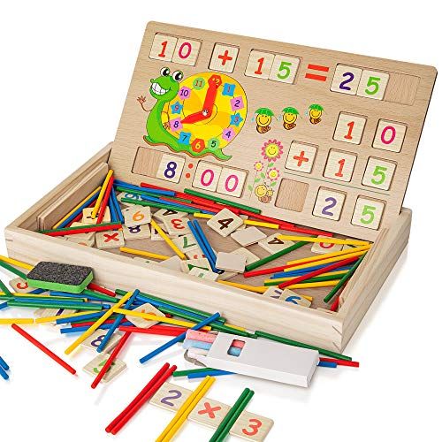  [아마존베스트]KIDWILL Educational Wooden Toy, Kids Number Time Counting Drawing Learning Toy with Doodle Board Chalk Eraser, Learning Toy for 3+ Year Old Toddler Boys Girls