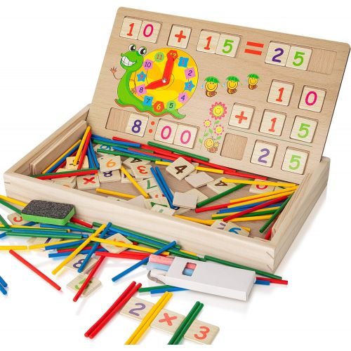  [아마존베스트]KIDWILL Educational Wooden Toy, Kids Number Time Counting Drawing Learning Toy with Doodle Board Chalk Eraser, Learning Toy for 3+ Year Old Toddler Boys Girls