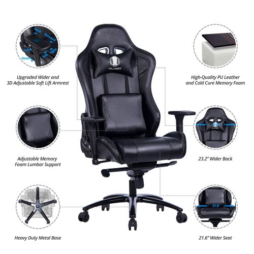  KILLABEE Big and Tall Gaming Chair with Metal Base - Ergonomic Leather Racing Computer Chair High-Back Office Desk Chair with Adjustable Memory Foam Lumbar Support and Headrest, Bl