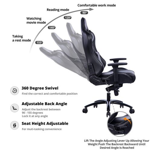  KILLABEE Big and Tall Gaming Chair with Metal Base - Ergonomic Leather Racing Computer Chair High-Back Office Desk Chair with Adjustable Memory Foam Lumbar Support and Headrest, Bl