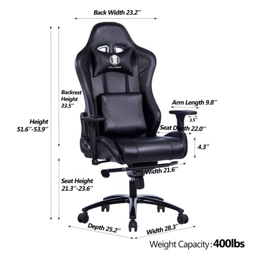  KILLABEE Big and Tall Gaming Chair with Metal Base - Ergonomic Leather Racing Computer Chair High-Back Office Desk Chair with Adjustable Memory Foam Lumbar Support and Headrest, Bl