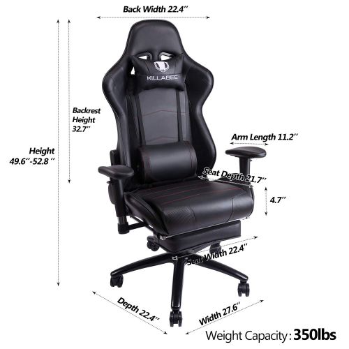  KILLABEE Big and Tall 350lb Massage Gaming Chair Metal Base - Adjustable Massage Lumbar Cushion, Retractable Footrest High Back Ergonomic Leather Racing Computer Desk Executive Off