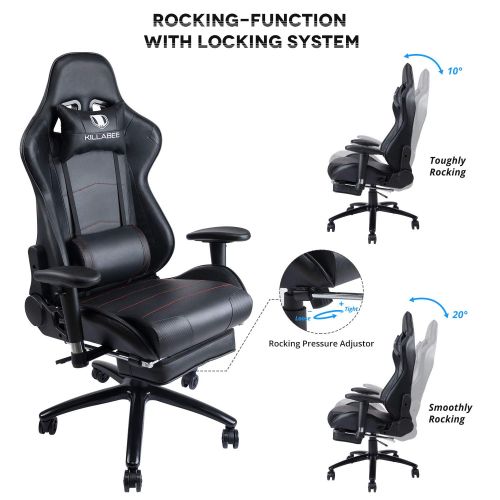  KILLABEE Big and Tall 350lb Massage Gaming Chair Metal Base - Adjustable Massage Lumbar Cushion, Retractable Footrest High Back Ergonomic Leather Racing Computer Desk Executive Off