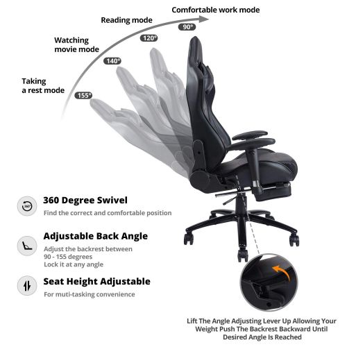  KILLABEE Big and Tall 350lb Massage Gaming Chair Metal Base - Adjustable Massage Lumbar Cushion, Retractable Footrest High Back Ergonomic Leather Racing Computer Desk Executive Off