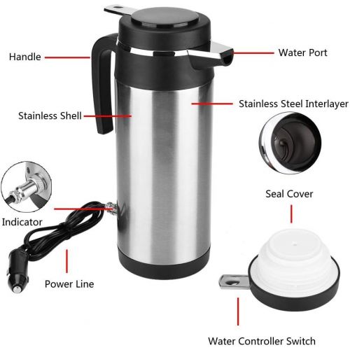  KIMISS 1200ML 12 V / 24 V Auto Wasserkocher Edelstahl Elektrische In-Car Wasserkocher Reise Trinkbecher Reise Kaffeetasse Wasserflasche(24V)…