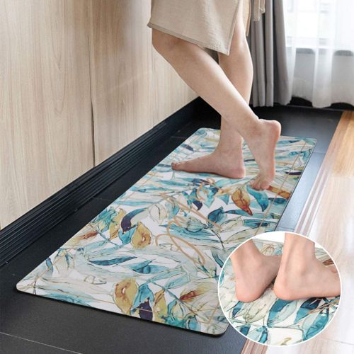  Kitchen Mat, KIMODE Waterproof Kitchen Rugs Cushioned Chef Soft Non-Slip Rubber Back Floor Mats Washable Oil Proof Doormat Bathroom Runner Area Rug Carpet (18 x 59, Colorful Leaves