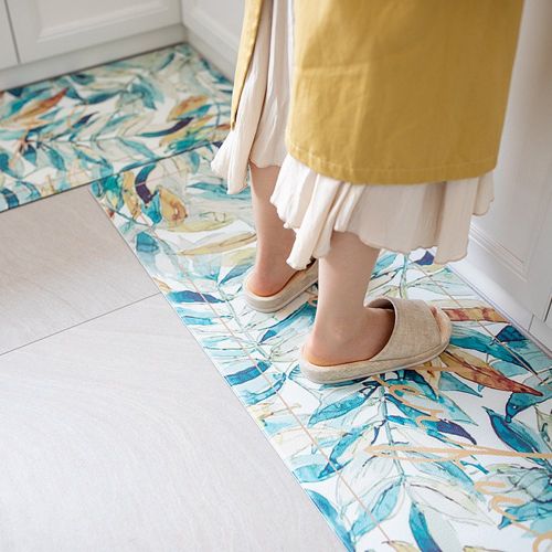  Kitchen Mat, KIMODE Waterproof Kitchen Rugs Cushioned Chef Soft Non-Slip Rubber Back Floor Mats Washable Oil Proof Doormat Bathroom Runner Area Rug Carpet (18 x 59, Colorful Leaves