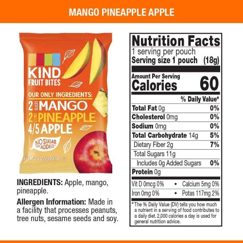  KIND Fruit Bites Fruit Snacks, Mango Pineapple Apple, No Sugar Added, Gluten Free, .6oz, 40 Count
