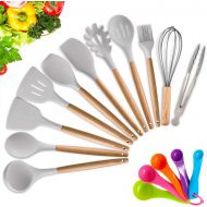 [아마존핫딜][아마존 핫딜] KINFAYV Silicone Cooking Utensil Kitchen Utensil Set,16 PCS Acacia Wooden Cooking Tool Spoons Spatula Turner Tongs Measuring Spoon Nonstick Nontoxic BPA Free Heat Resistant Kitchen