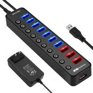 KINFAYV Powered USB 3.0 Hub - 11 Ports USB 3.0 Hub Splitter (7 High Speed Data Transfer Ports + 4 Smart Fast Charging Ports) with Individual On/Off Switches & Power Adapter for Mac