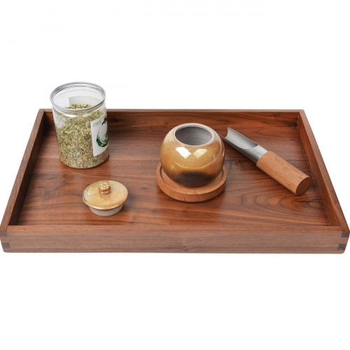  KINGCRAFT Kingcraft 3 Set Wooden Tray Ottoman Tray With Handle FSC Natural Handmade Black Walnut Serving Tray Vintage Decorative Platters for Kitchen,L+M+S