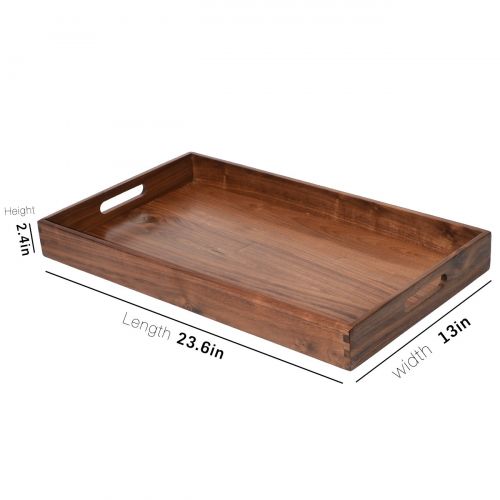  KINGCRAFT Kingcraft 24x13 Extra Large Wooden Tray Ottoman Tray With Handle FSC Natural Handmade Black Walnut Serving Tray Vintage Decorative Platters for Kitchen