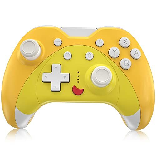  KINGEAR Gifts for Women Men Cat Controller for Nintendo Switch, Gifts for Girls Kawaii Accessories for Animal Crossing, Wireless Game Controllers with Six Gyro Axis, Yellow Cute Co