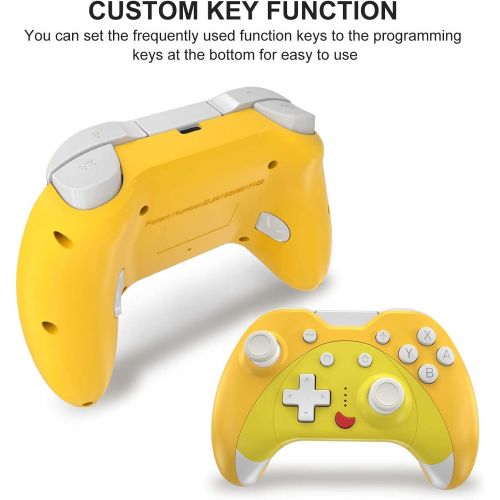  KINGEAR Gifts for Women Men Cat Controller for Nintendo Switch, Gifts for Girls Kawaii Accessories for Animal Crossing, Wireless Game Controllers with Six Gyro Axis, Yellow Cute Co