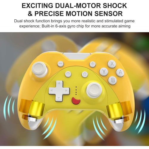  KINGEAR Gifts for Women Men Cat Controller for Nintendo Switch, Gifts for Girls Kawaii Accessories for Animal Crossing, Wireless Game Controllers with Six Gyro Axis, Yellow Cute Co