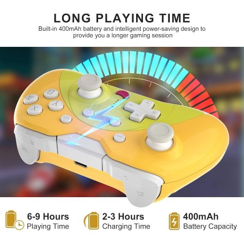  KINGEAR Gifts for Women Men Cat Controller for Nintendo Switch, Gifts for Girls Kawaii Accessories for Animal Crossing, Wireless Game Controllers with Six Gyro Axis, Yellow Cute Co