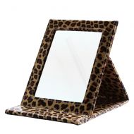 KINGFOM Portable Folding Vanity Mirror with Stand Pu Leather Cover Tabletop Makeup Mirror Large(Leopard)