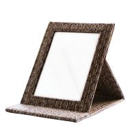 KINGFOM Portable Folding Vanity Mirror with Stand Pu Leather Cover Tabletop Makeup Mirror Large(Woven)