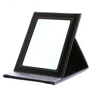 KINGFOM Portable Folding Vanity Mirror with Stand Pu Leather Cover Tabletop Makeup Mirror Large (Black)