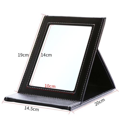  KINGFOM Portable Folding Vanity Mirror with Stand Pu Leather Cover Tabletop Makeup Mirror Large (Black)