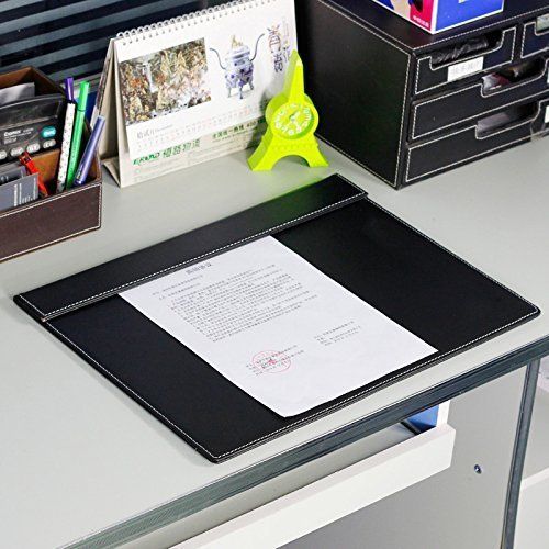  KINGFOM Ultra-Smooth Desk Mat with Office PU Leather Writing Pad Desk File Paper Clip Drawing & Writing Board Tablet (Black-A005)