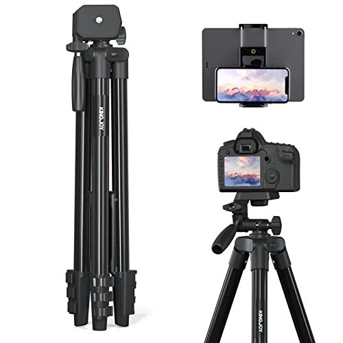  KINGJOY 60 Camera Phone Tripod Stand Compatible with Canon Nikon DSLR with Universal Tablet Phone Holder Carry Bag Max Load 6.6LB