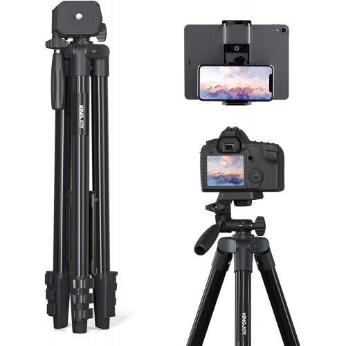  KINGJOY 60 Camera Phone Tripod Stand Compatible with Canon Nikon DSLR with Universal Tablet Phone Holder Carry Bag Max Load 6.6LB