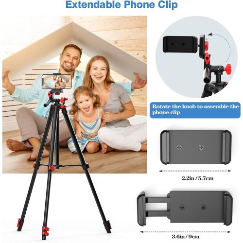 KINGJOY 53 Camera Phone Tripod Stand for Canon Nikon DSLR with Universal Phone Adapter Remote Shutter and Carry Bag Max Load 6.6 lb